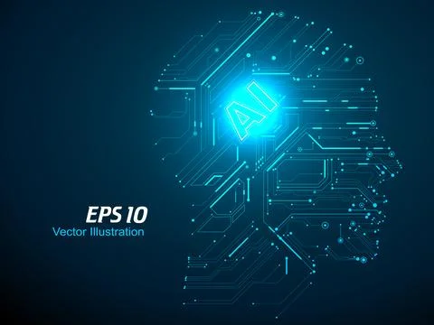 A human face made of electronic circuits, symbolizing AI. Illustrazione stock