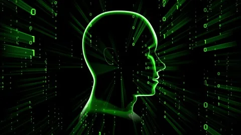 Human face with matrix style binary code in background - AI concept Stock Footage 314199674