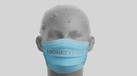 Human face with monkeypox symptoms on head Illustrazione stock