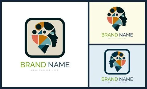 Human face mosaic style modern logo template design Stock Illustration