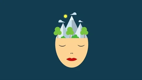 Human face with nature elements on head flat style animation Stock Footage 70018802
