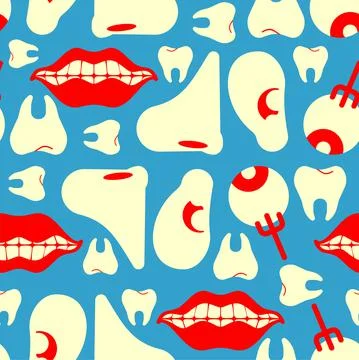 Human face organs pattern seamless. Nose, ear, eye, mouth. Anatomy background Stock Illustration