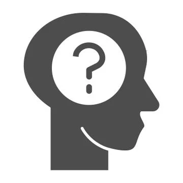 Human face with question solid icon. Man head silhouette and question inside Stock Illustration