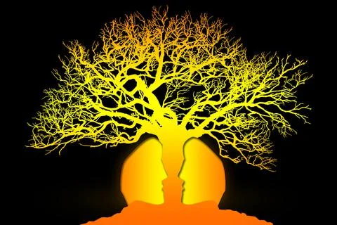 Human faces and tree silhouette Stock Illustration
