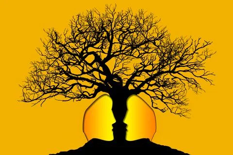 Human faces and tree silhouette Stock Illustration