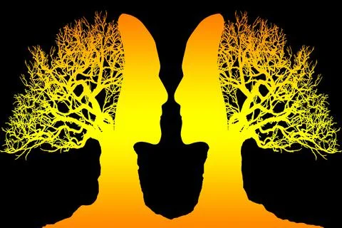 Human faces and tree silhouette Stock Illustration