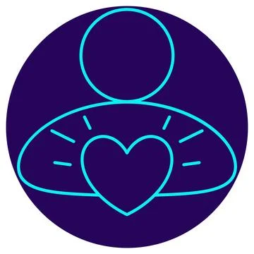 Human Factor Icon. Minimalistic neon outline on a dark blue round background Stock Illustration