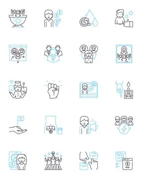 Human Factors linear icons set. Ergonomics, Psychology, Anthropometry Illustrazione stock