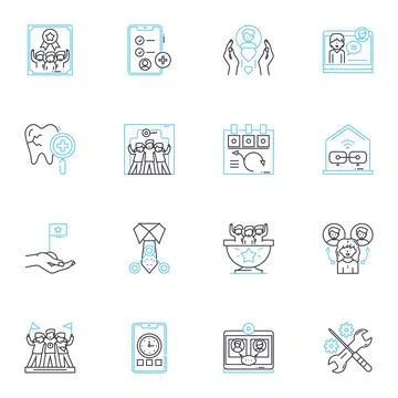 Human Factors linear icons set. Ergonomics, Psychology, Anthropometry Illustrazione stock