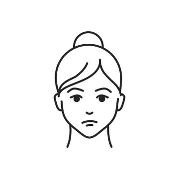 Human feeling helplessness line black icon. Face of a young girl depicting em Illustrazione stock