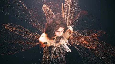 Human female figure dissolving into particles animation Stock Footage 341470028