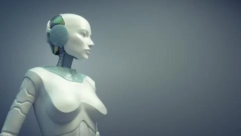 Human female robot.  Artificial intelligence and innovation concept. Illustrazione stock
