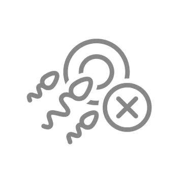Human fertilization with cross checkmark line icon. Trouble conceiving Stock Illustration