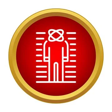 Human figure with atomic symbol standing against measured grid Stock Illustration
