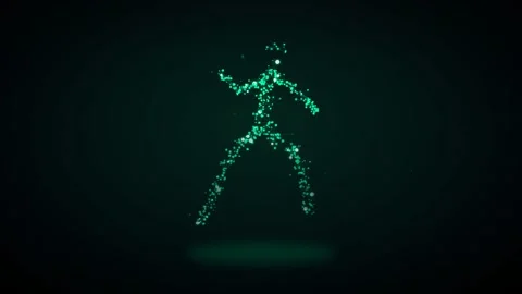 Human figure formed from plexus wireframe with runner Stock Footage 340053858
