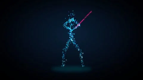 Human figure formed from plexus wireframe with samurai Stock Footage 340053861