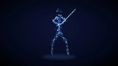 Human figure formed from plexus wireframe with samurai Stock-Footage 340053881