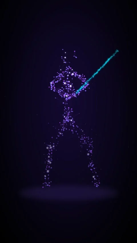 Human figure formed from plexus wireframe with samurai Stock Footage 340053927