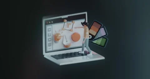 Human figure interacting with design tools on a laptop screen 스톡 동영상 314852667
