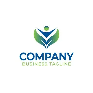 Human Figure with Leaf Wings Wellness Logo in Green and Blue for Health and Stock Illustration