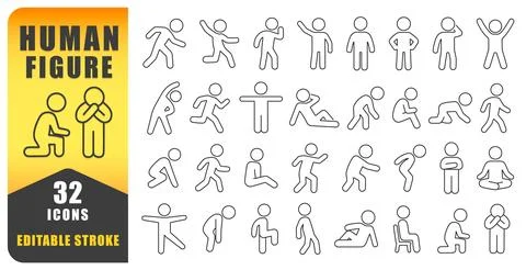 Human Figure Line Icon Vector Set Stock Illustration