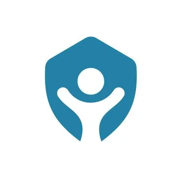 Human figure raising arms inside a shield symbol representing personal Stock Illustration