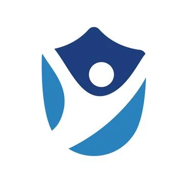 Human figure raising arms inside a shield symbol representing personal Stock Illustration