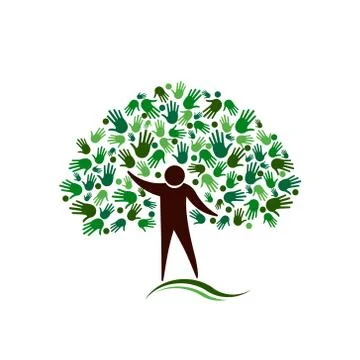 Human Figure Tree with Hands Network Vector logo Illustrazione stock