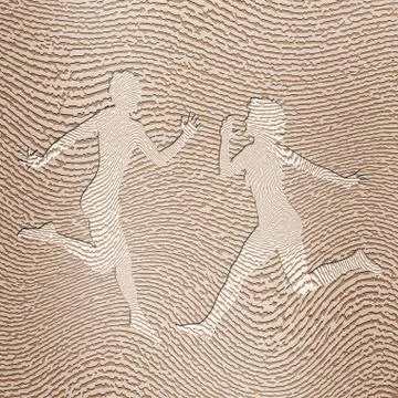 Human figures on digital footprint Stock Illustration