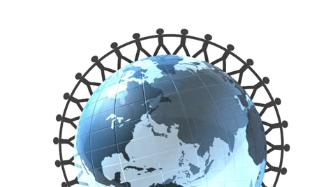 Human figures surround earth. With alpha matte. Stock Footage 29671699