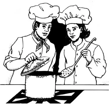 Human figures in white uniform from cook in attitude of work Illustrazione stock