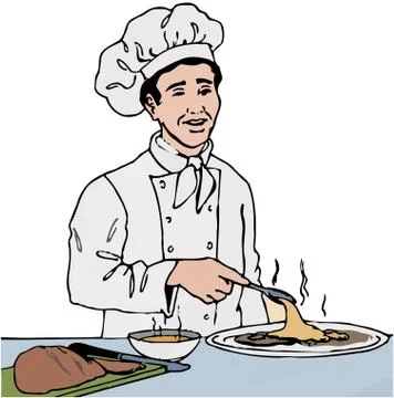 Human figures in white uniform from cook in attitude of work Illustrazione stock