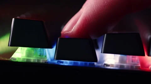 Human finger is clicking on the key on the computer keyboard, close up view.. Stock Footage 234792781