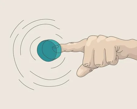 Human finger pressing a round button with circular ripple effect Stock Illustration