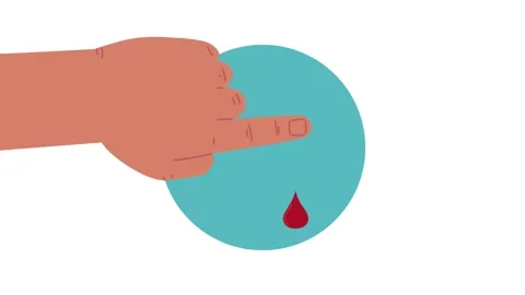 Human finger touches blue circle and a drop of blood appears and falls. Stock Footage 334090959