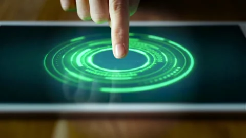 Human Finger Turns on Touch Screen Button Stock Footage 141448379