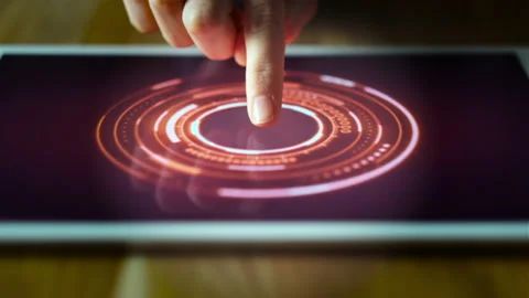 Human Finger Turns on Touch Screen Button Stock Footage 141449348