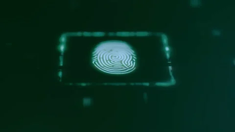 A human finger turns on the touch screen button and activates a futuristic ai Video stock 145522187