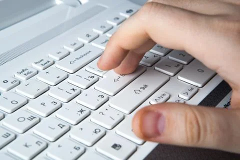 Human fingers on the keyboard Foto stock