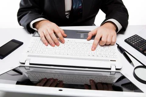 Human fingers on the notebook keyboard  Foto stock