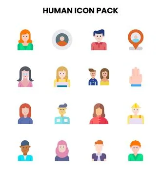 Human Flat Set Icons Pack Stock Illustration