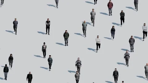 Human flow in a monochromatic scene, moving together in a clean setting. Stock-Footage 313652147