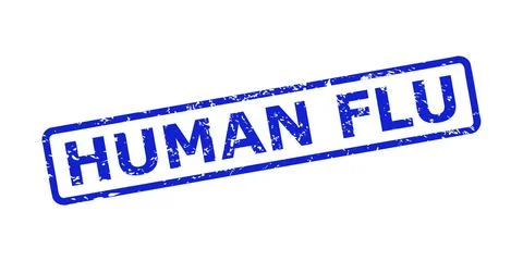 HUMAN FLU Stamp Seal with Corroded Style and Rounded Rectangle Frame Stock Illustration