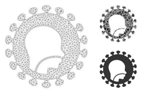Human Flu Virus Vector Mesh Wire Frame Model and Triangle Mosaic Icon Stock Illustration