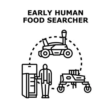 Human food searching evolution concept exploring past, present, future Stock Illustration