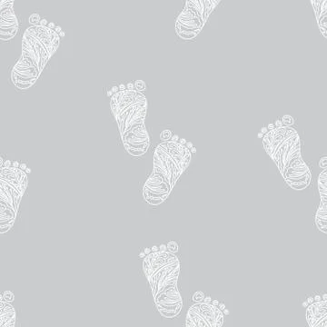 Human Foot print. Seamless pattern. Vector Illustration. White lined elements Stock Illustration