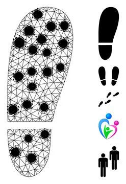 Human Foot Print Wireframe Mesh Pictogram with Flu Nodes Illustrazione stock