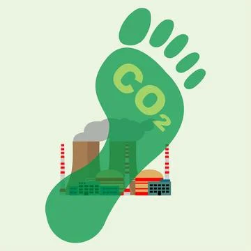 Human footprint with co2 message on it over an industrial plant Stock Illustration