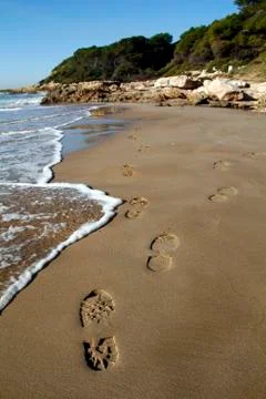 Human footprints on the beach Stock Photos
