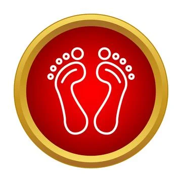 Human footprints icon outlining steps in red circle Illustrazione stock